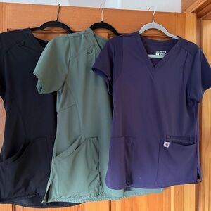 Carhartt V-Neck Scrub Tops in Black, Olive, and Navy